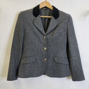 Laura Ashley herring bone with velvety collar pure wool button down blazer